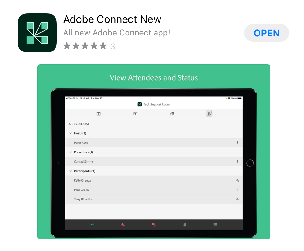 Screen shot of Adobe Connect New app on iTunes Store