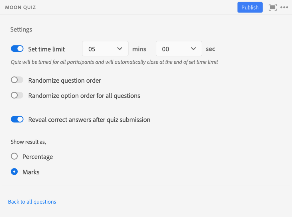 quiz pod settings