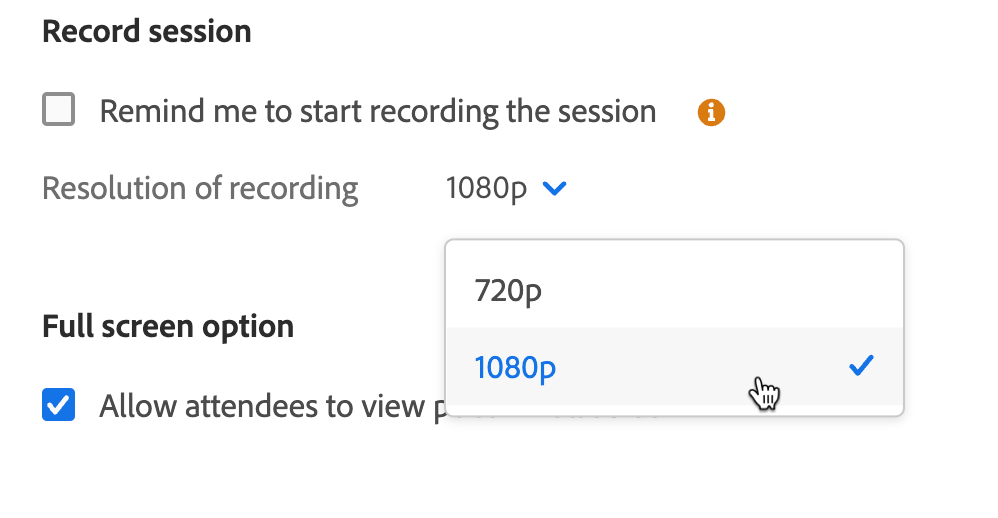 screenshot of recording quality option